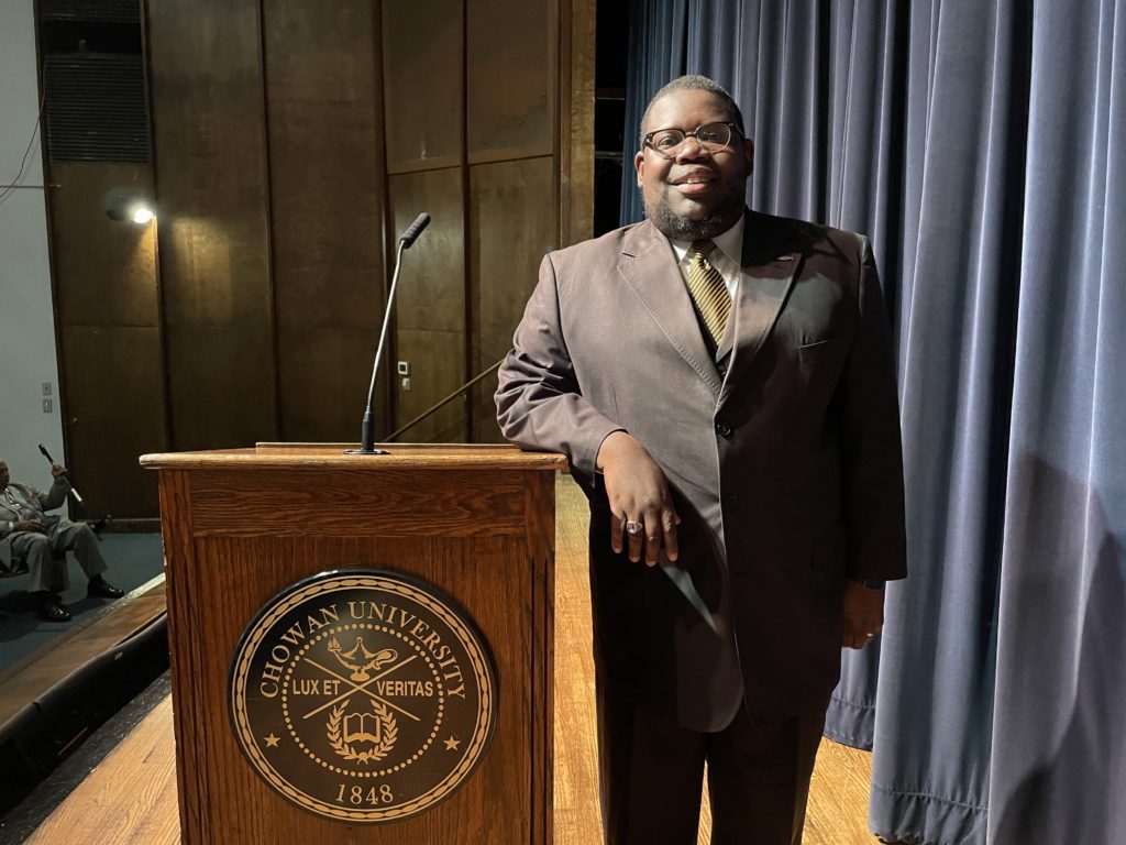 Rev. Dorian Daniels speaking at Chowan Chapel Service