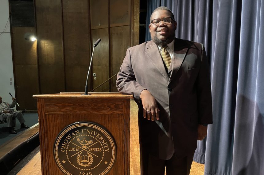 Rev. Dorian Daniels speaking at Chowan Chapel Service