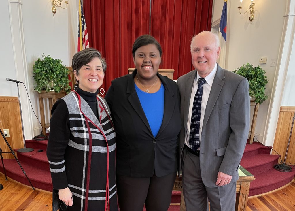 Lou Ann Gilliam, Destiny Vaughan and Dr. Wayne Proctor at Eure Baptist Church