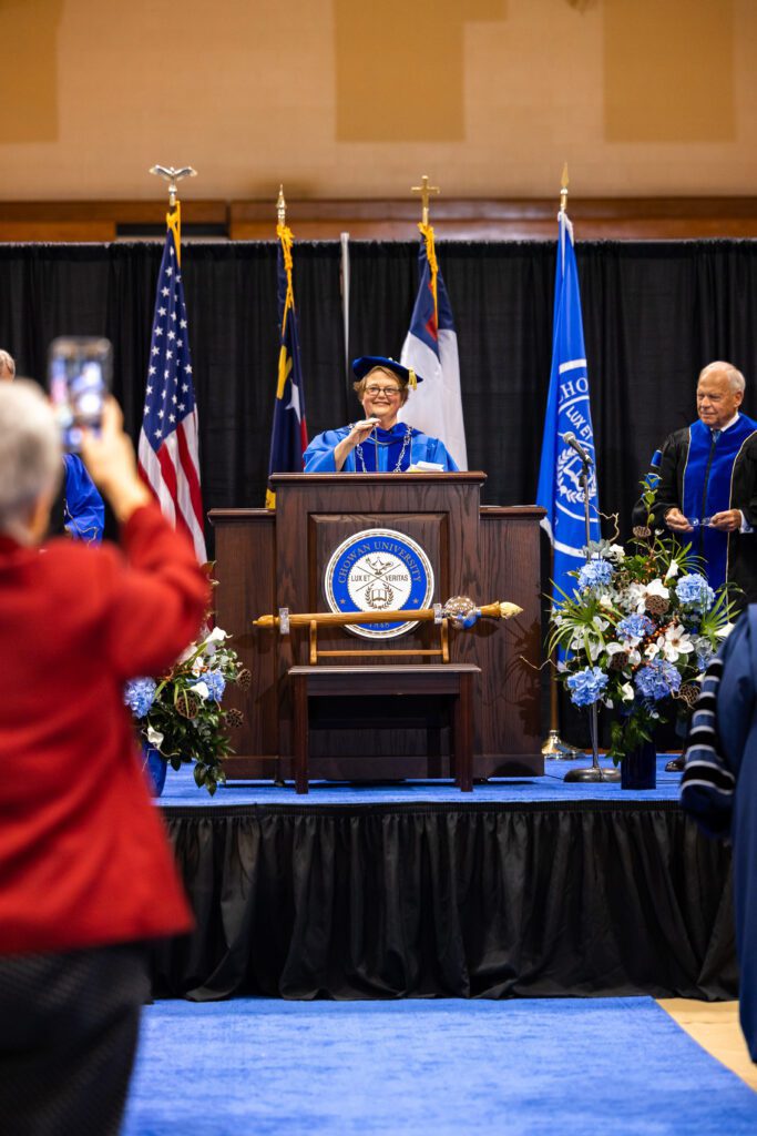 Dr. Rosemary M. Thomas addresses everyone in attendance after being invested as Chowan’s President.