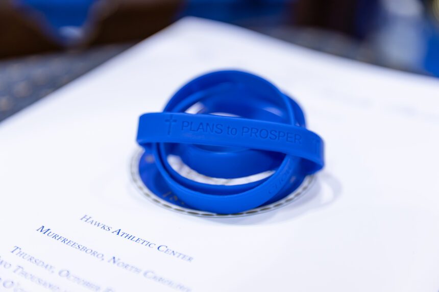 Plans to Prosper bracelets on the Program for the Inauguration of Dr. Rosemary M. Thomas.